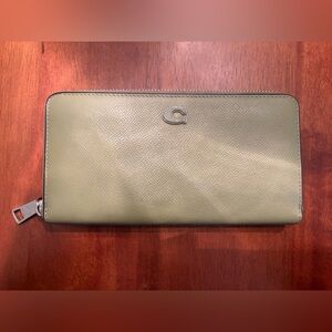 Coach Sage Green Accordion Wallet With Signature Canvas Interior